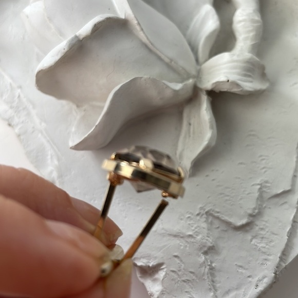 Large Gold Tone Oval Smokey Quartz Cufflinks Vintage - Picture 3 of 8